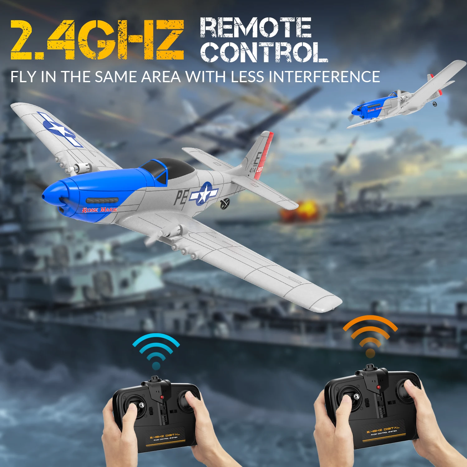 P-51D Mustang 2-Ch Beginner Airplane with Gyro Stabilizer (762-3 Blue)