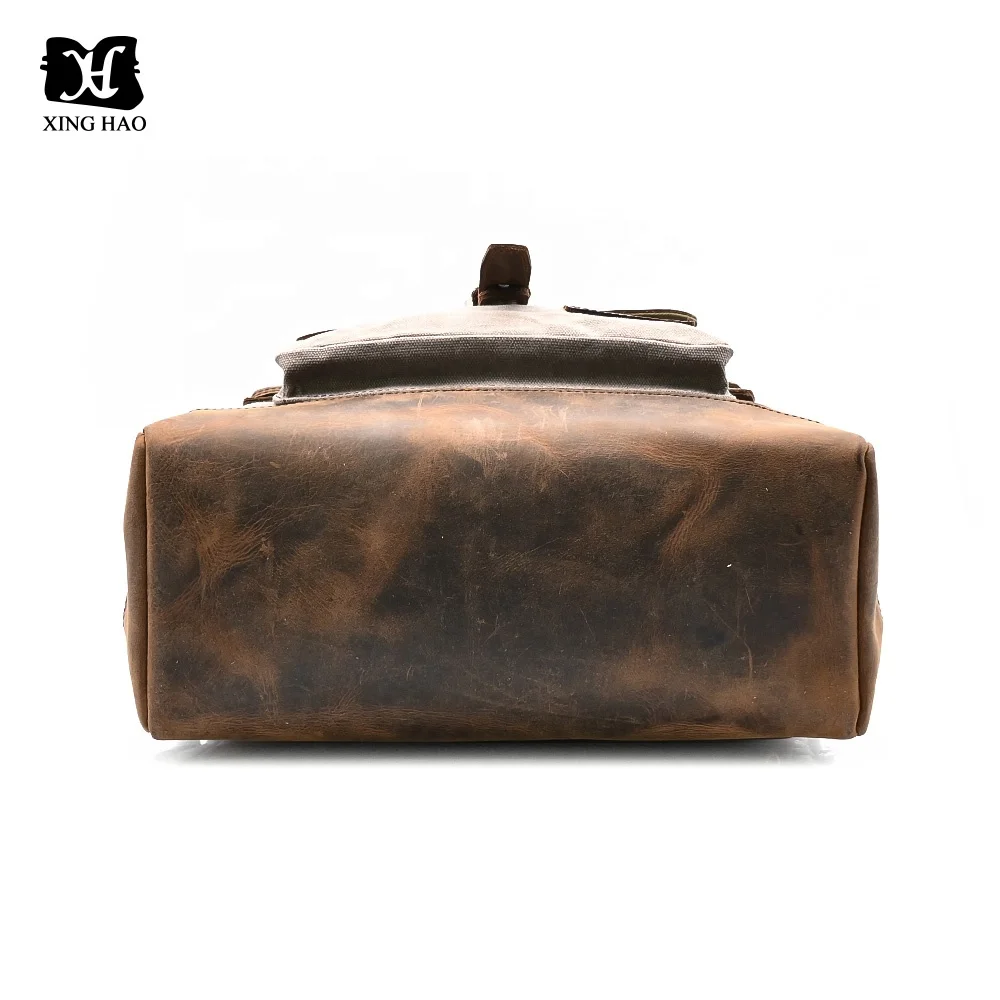 Handmade Vintage Waxed Canvas Large Capacity Travel Laptop Hiking Daypack School Vintage Rolltop Rucksack Backpack for Men Women