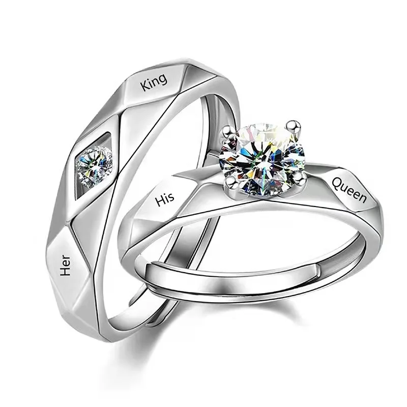 Couple Rings Her King His Queen Open Zircon Rings Silver Plated K20 Hot Sale Factory Cheap Copper Trendy for Men Women Couples