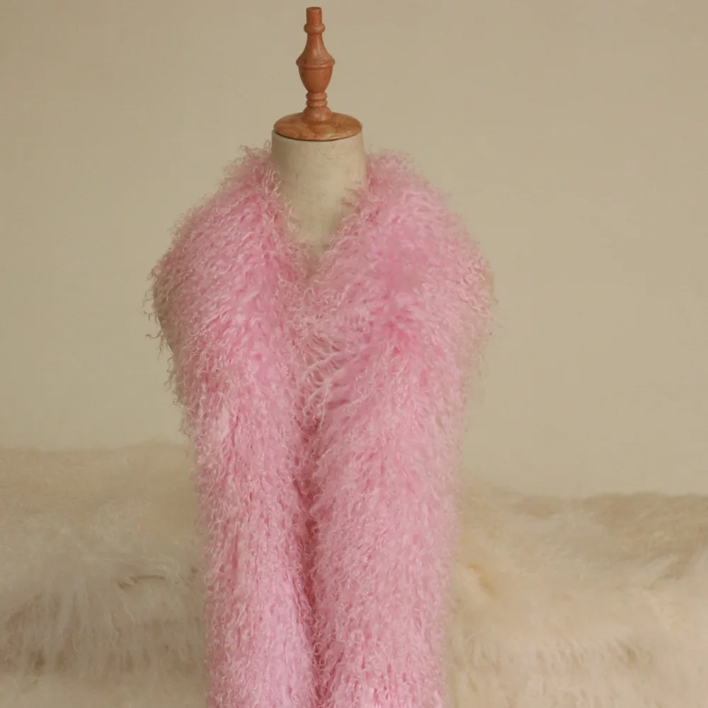 100% Genuine Mongolian Wool Curly Hair Scarf Winter Warm Long Tibetan Fur Scarves Wraps