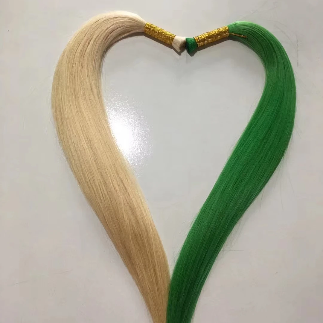 Support Glue Nail U Tip Golden Green Blonde Korean Raw Indian Bulk Support Bundle Weft Machine Hair Extensions