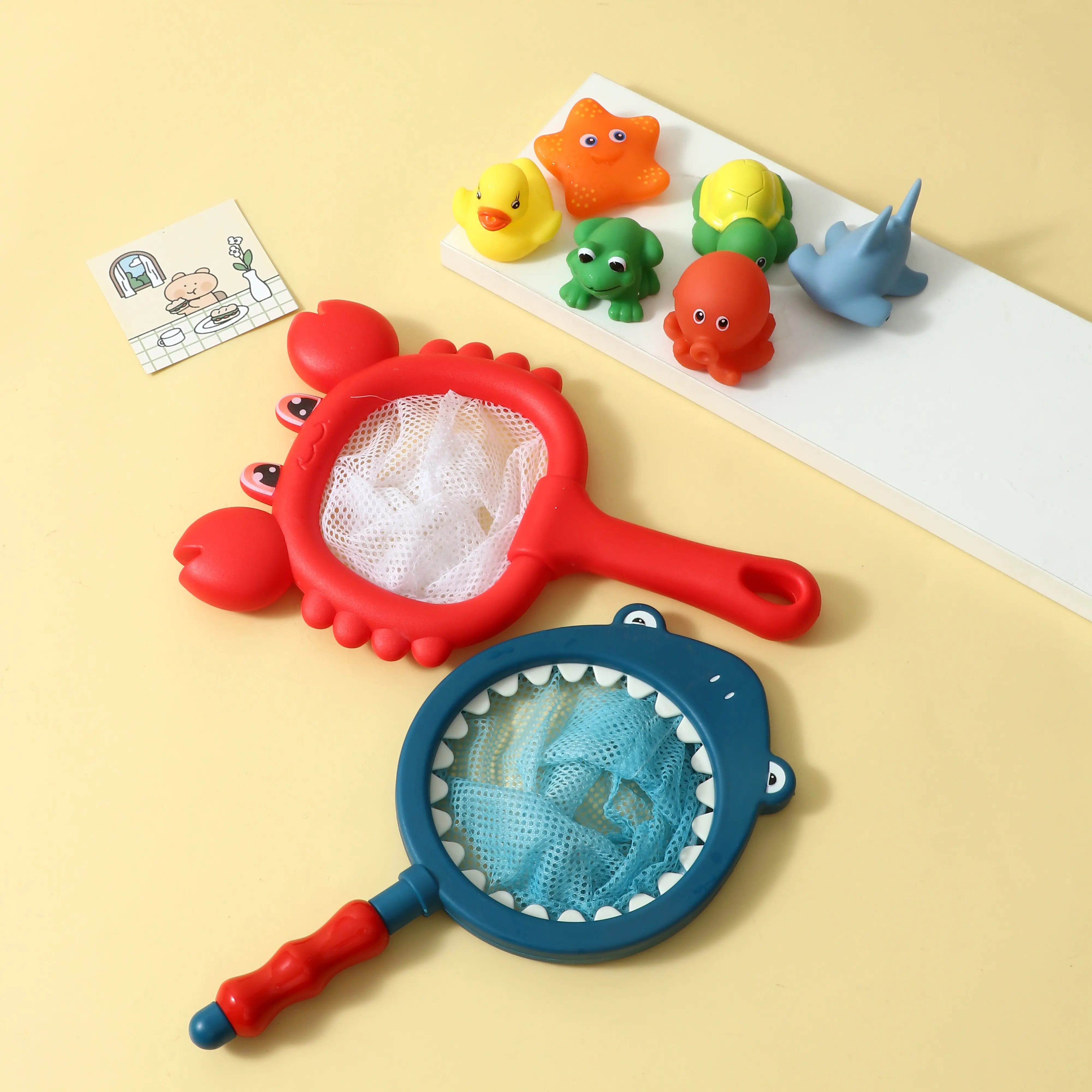 Baby Bath Toy Fishing Floating Animal Squirts Toys Games Fish Net Game Bathtub Bathroom Pool Toy