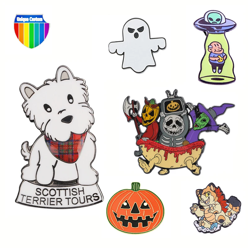 Пользовательский черный никелевый эмалевый крик мультфильм призрак тыква летучая мышь кот Ведьма волко страшные пугающие страшные булавки для Хэллоуина