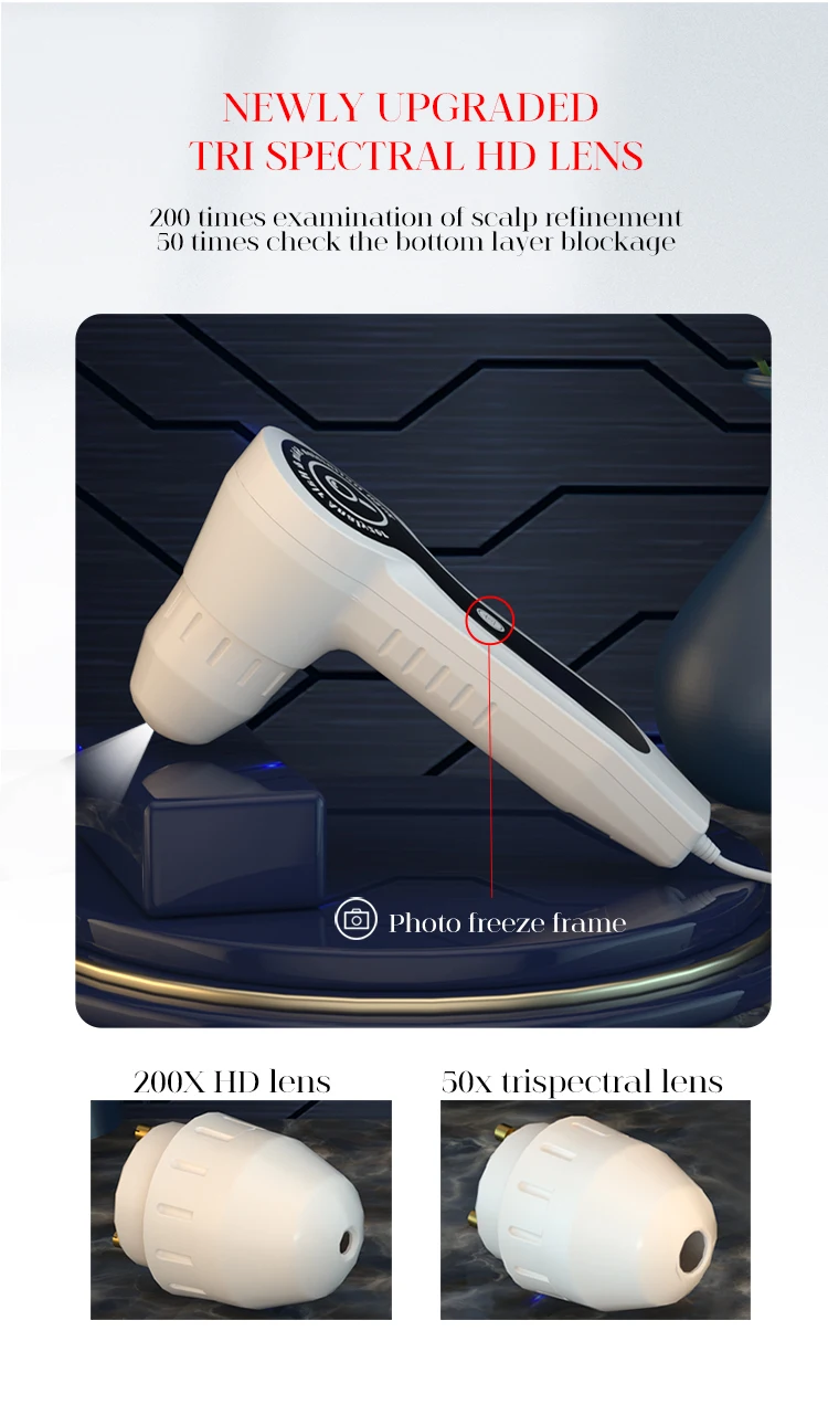 Skin Analysis Camera Photo Analysing Machines Facial Hair Scalp Scanner 200x Optical Magnification 50x Trispectral Detection