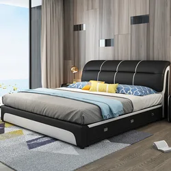 Modern bedroom furniture 1.8 m bed pine frame bed leather king size bed sets