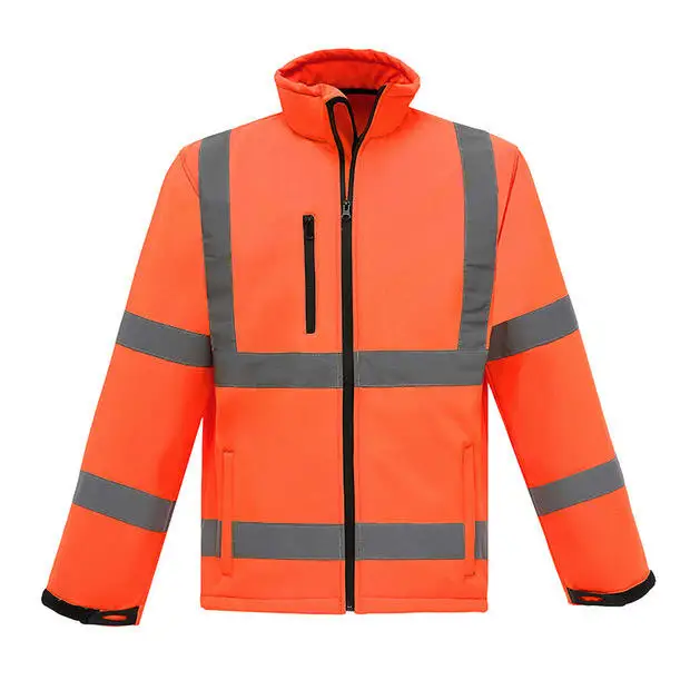 Wholesale Polyester Cotton Blend Fleece Stand Collar Raincoat Waterproof Road Safety Reflective Strip High Visibility Men Jacket