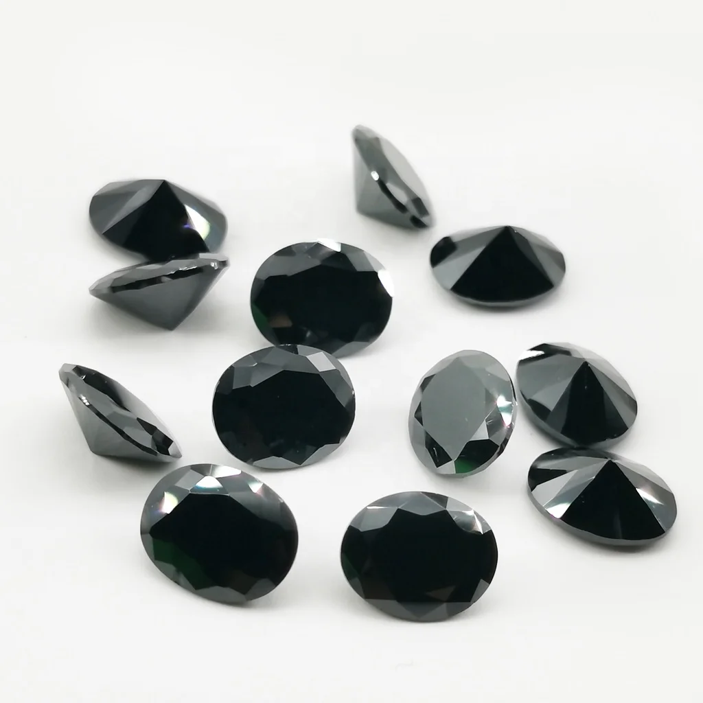 BaiFu jewelry synthetic zircon oval cut black cubic zirconia stones