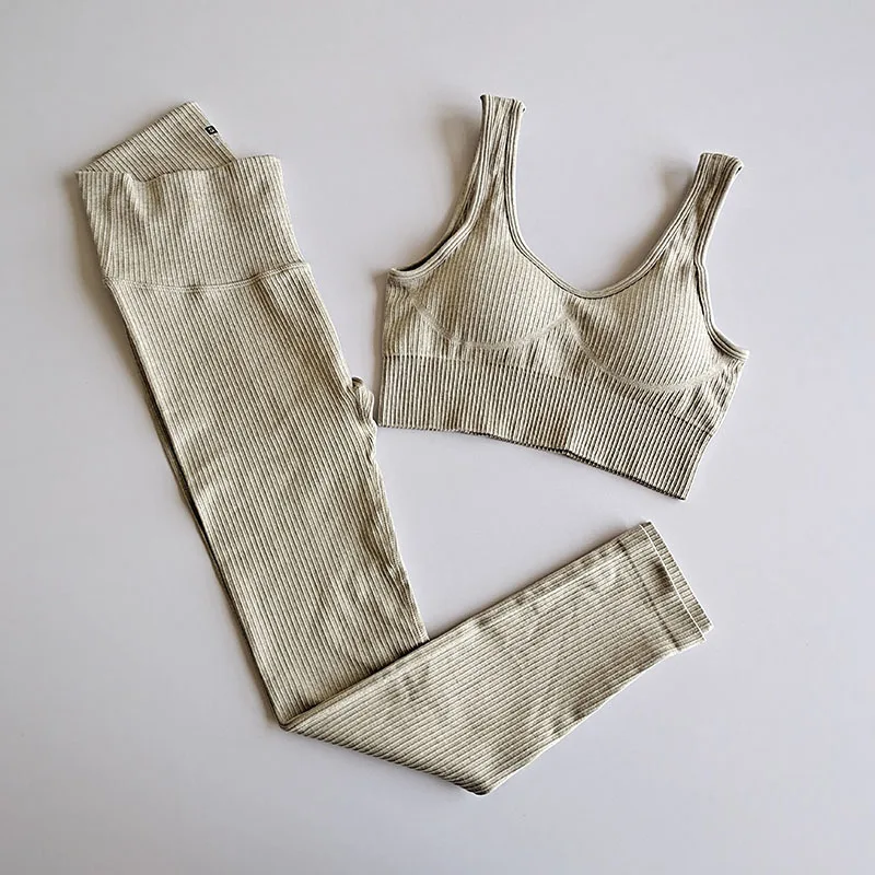 Активный Бесшовные высокая талия двойка леггинсы и топ для фитнеса, бесшовные набор для йоги