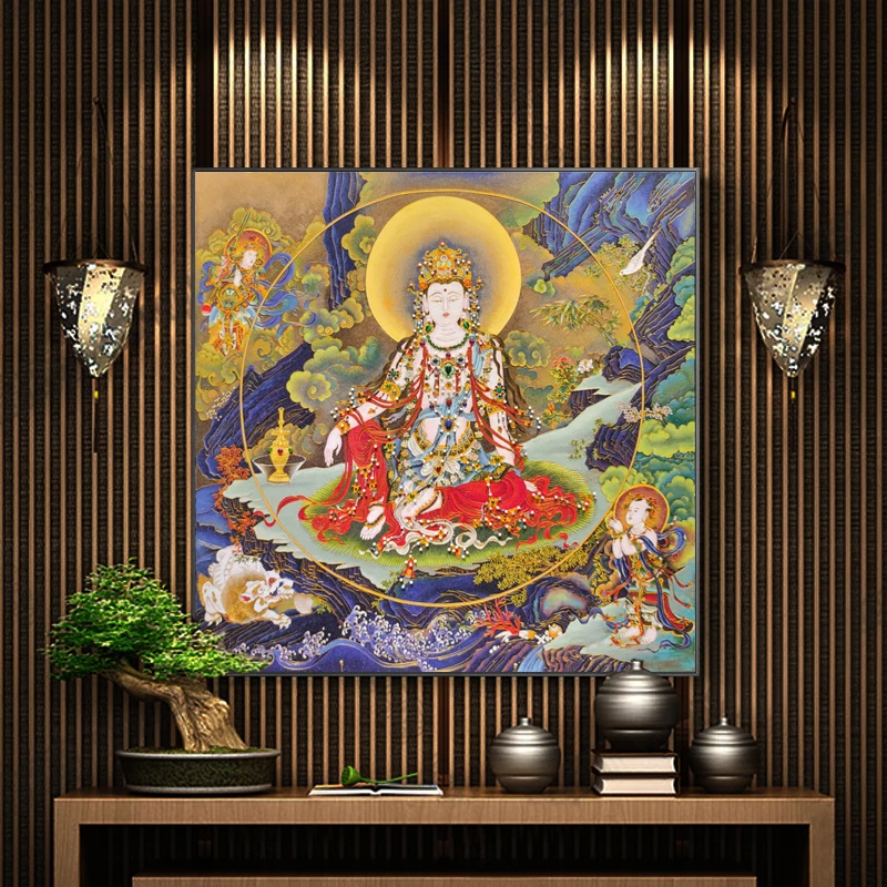 Tibetan Thangka Entrance Decorative Painting Cloisonne Enamel Craft  Buddha Paintings Wall Art