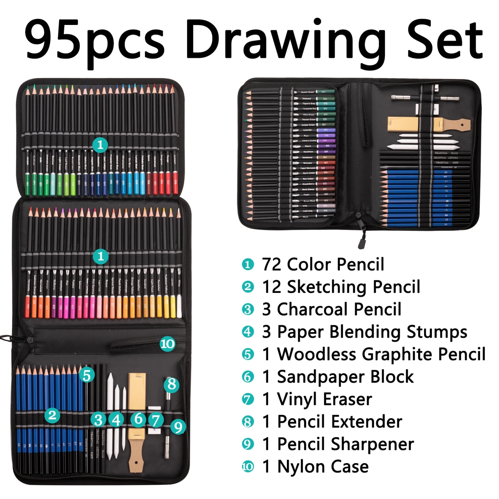 95 PCS / Set Wooden Pencil Custom Color Pencil Set With Sharpener Coloring Pencil For Kids Gift