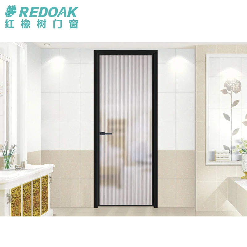 Redoak APP Foshan Cheap Smoked Glass Interior Doors White Aluminum Frame Bathroom Doors Hotel Interior French Double Swing Door