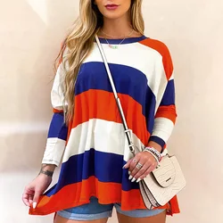 High Quality Ladies Fashion Tops Striped Balloon Sleeves Knit Loose Tunic Top Long Sleeve Tops For Women