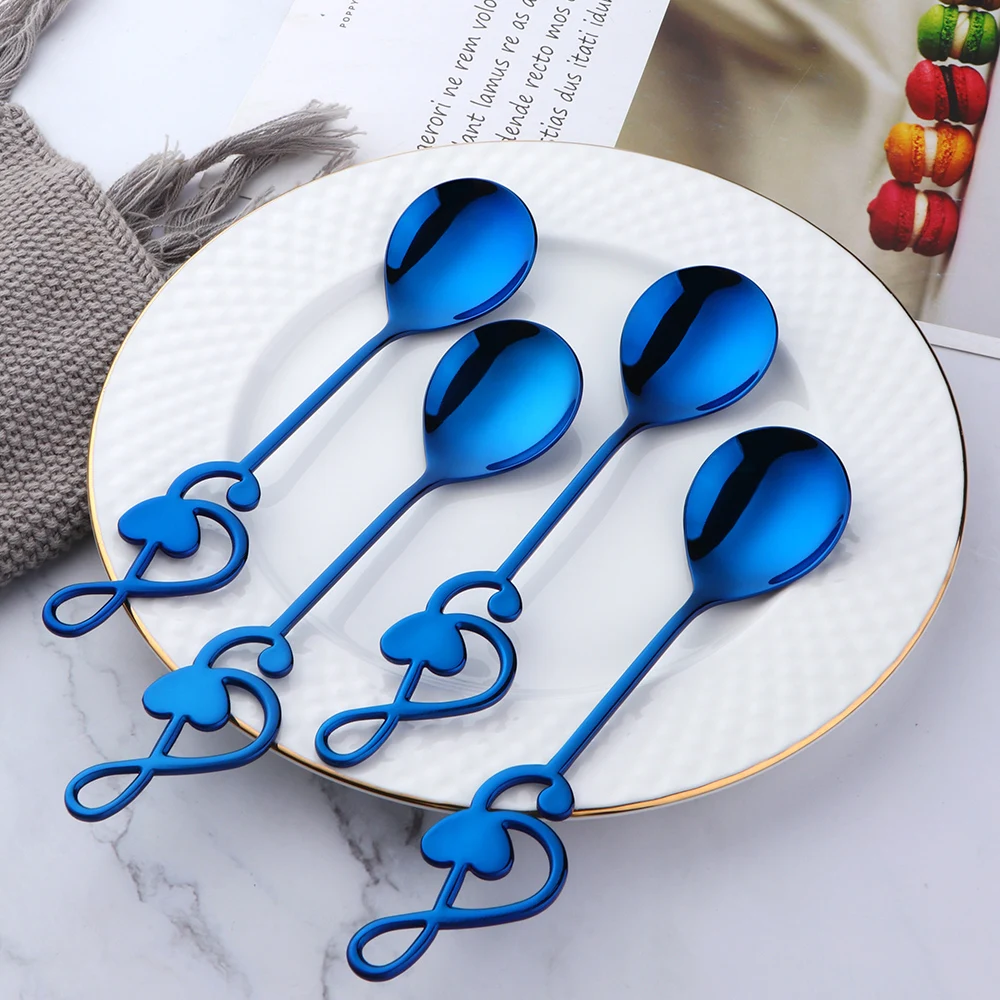 Stainless Steel Fruit Salad Creative heart shaped note Dessert Spoon Metal Yogurt Honey Ice Cream Spoon