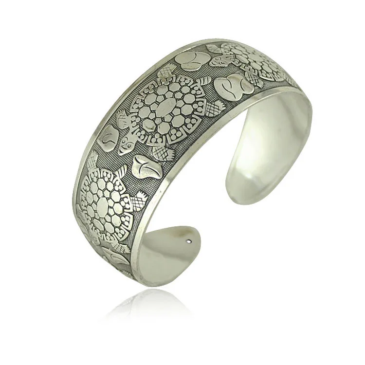 Vintage Tibetan Silver Open Wide Bangle For Women Carved Pattern Animal Bracelet Thailand Afghanistan Ethnic Jewelry