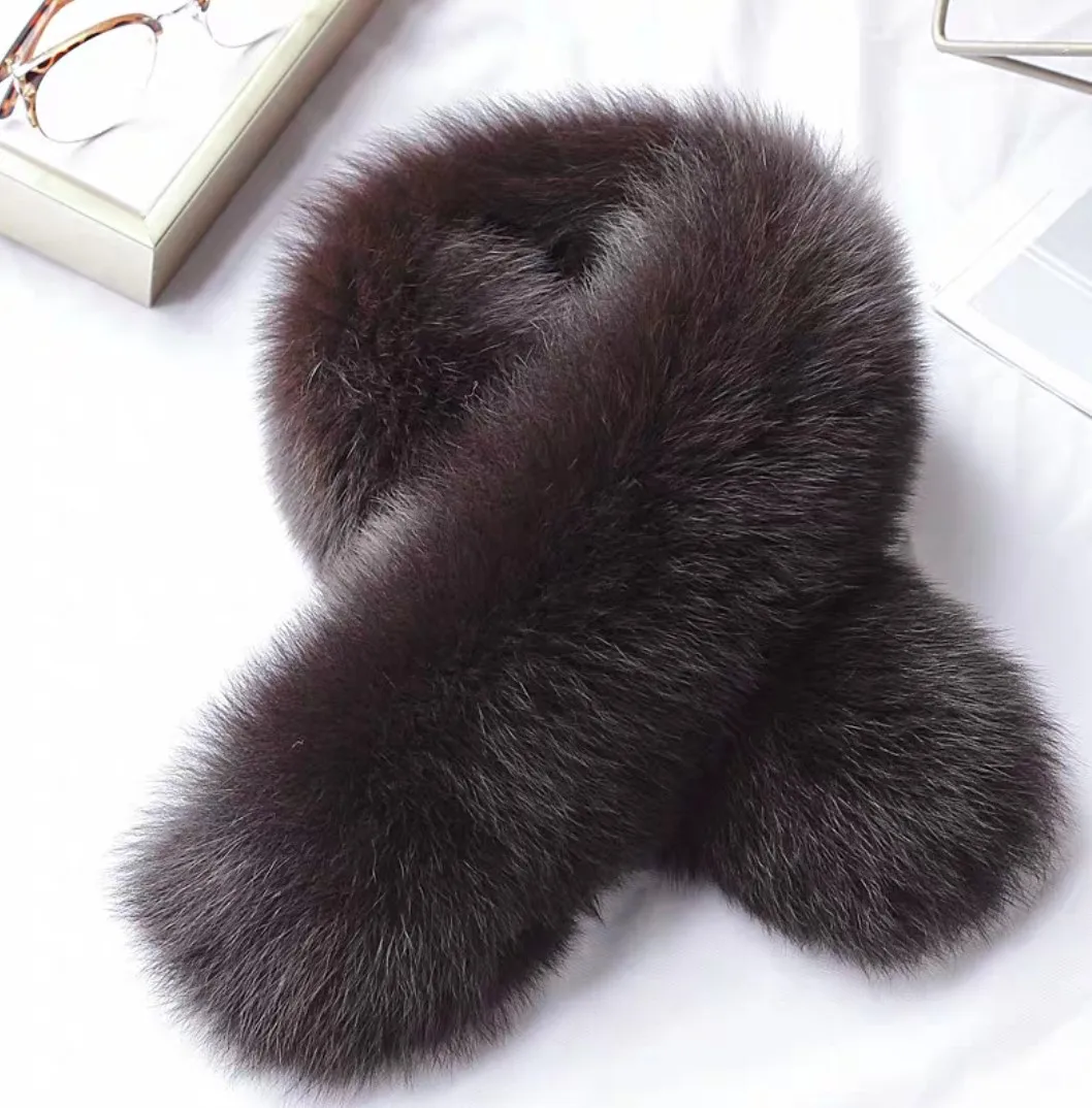 CX-S-25B Fluffy Ladies Elegant Outwear Accessory Women Winter Warm Real Fox Fur Scarf
