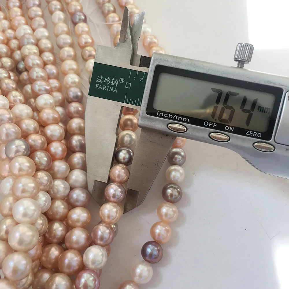 7.5-8.5 mm AA  grade good quality round shape nature freshwater pearl candy colourful in strand loose pearl wholesale price