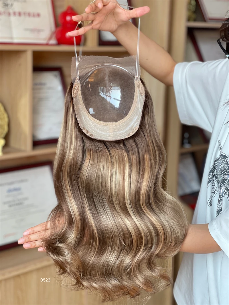 Wholesale 100% Good Review Ventilated Mini Wig Hairline Wavy Brown Human Hair Lace Front 8*8 Toppers For Women