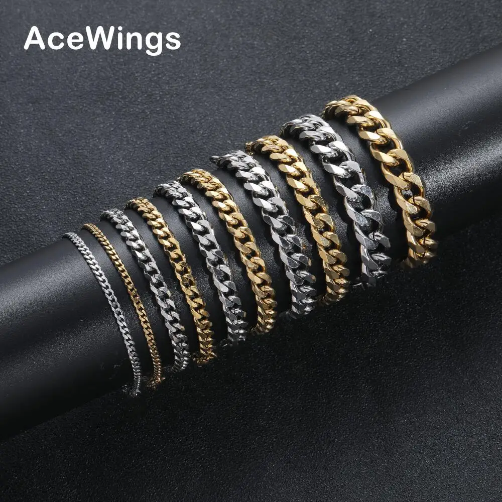 SB002 3mm 5mm 7mm 9mm 11mm Stainless Steel Bracelet  cuban link  chain Hip Hop Bracelet