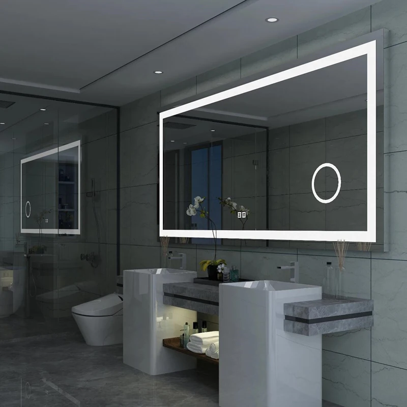 Professional led smart bathroom mirror touch or  PIR sensor Backlit or frontlighting with demister mirror wifi bluetooth speaker