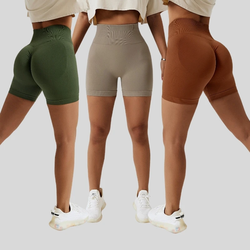 European Fashion Seamless Yoga Shorts Running Workout Leggins Summer Scrunch Butt Push Up Gym Shorts Women Cycling Shorts