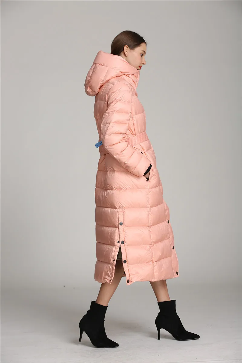 QIUCHEN QC22001 winter women white duck down thick slim-fit coat long knee-length soft comfortable warm windbreaker