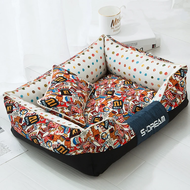 Wholesale Amazon Soft Comfortable Double Sided All Season Dog Cushion Plush Pet Bed Dog Sofa Bed