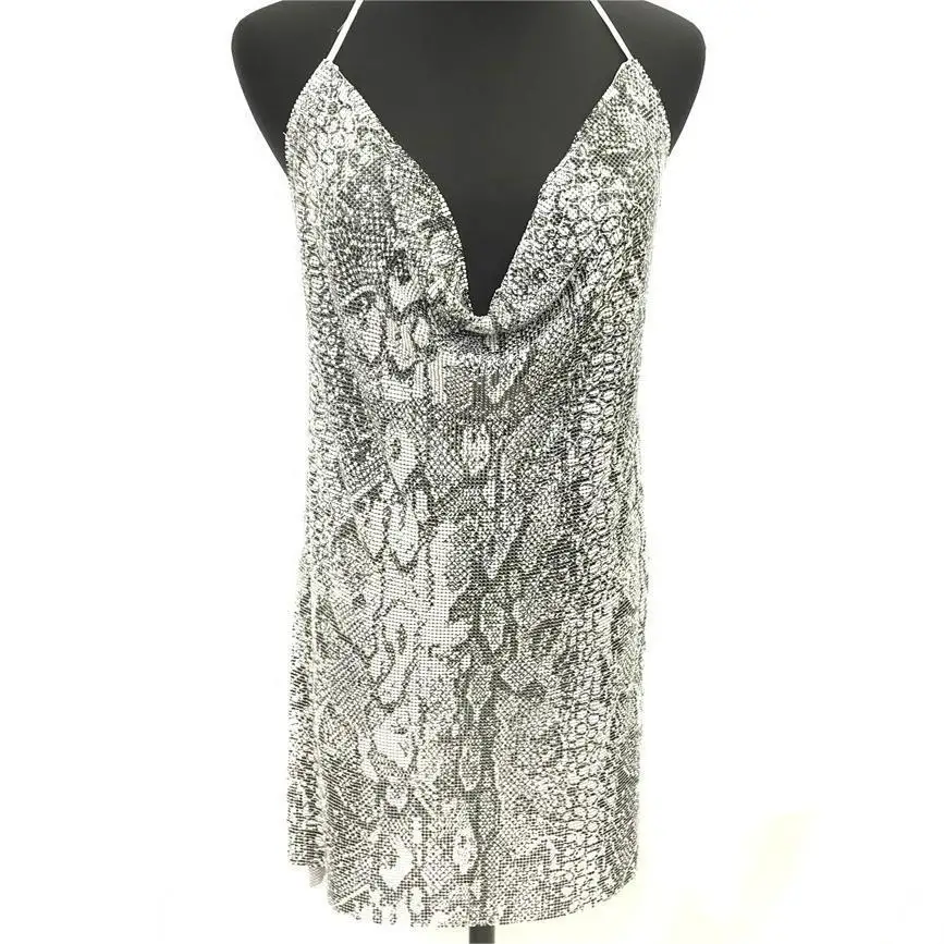 factory supply Wholesale Body Chain Jewelry Party Dress clubwear Sexy Metal Chain Dresses Aluminum metal mesh dress