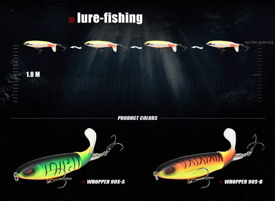 Whopper Popper 9cm/11cm/13cm Topwater Fishing Lure Artificial Bait Hard Plopper Soft Rotating Tail Fishing Tackle Geer