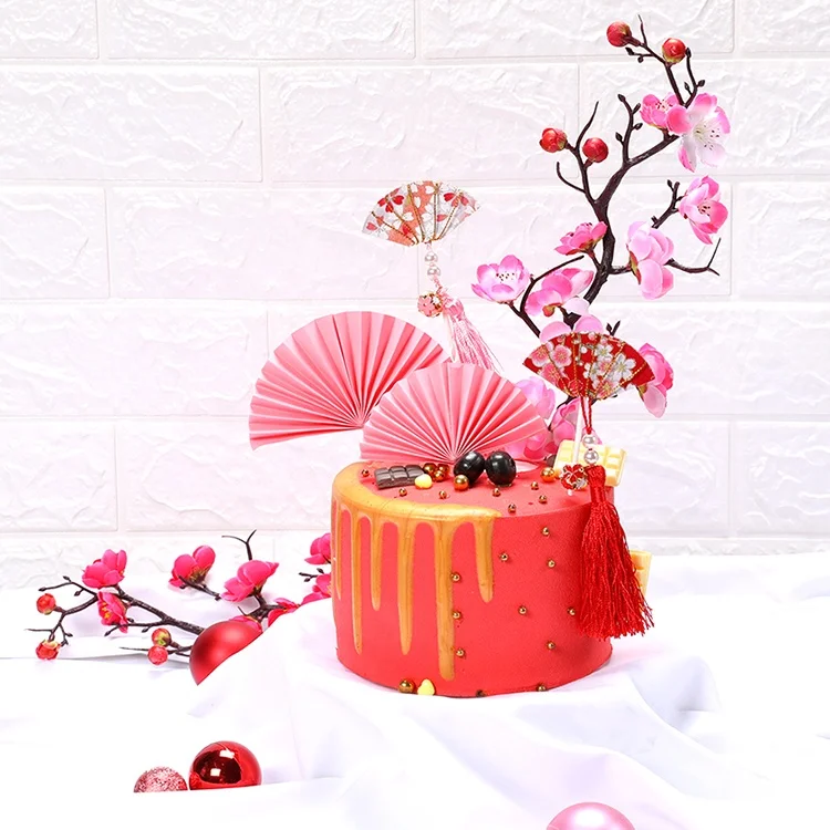 New Chinoiserie Chinese style cake topper small bell  fan purl cake toppers birthday  wedding  party Supplies cake topper