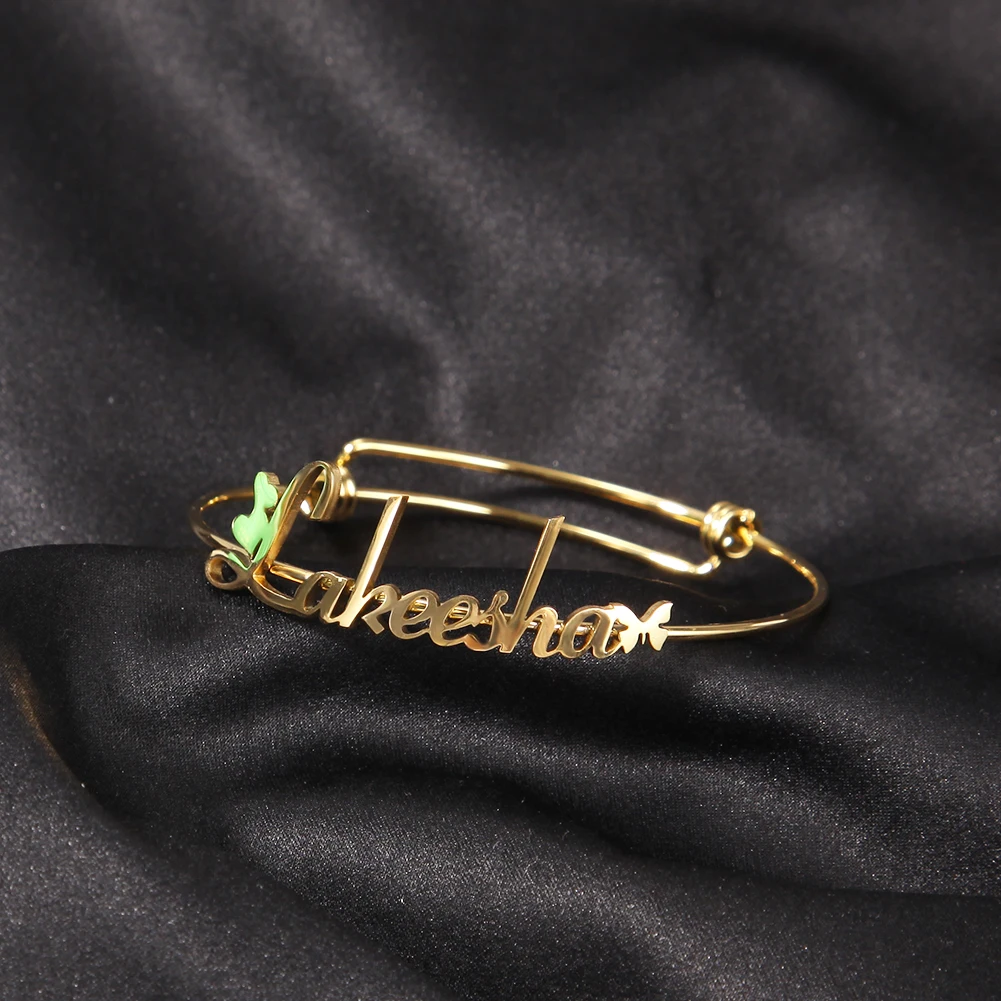 New Arrival Stainless Steel Customizable Name Adjustable Bangle Personalised Adult Name Bangle
