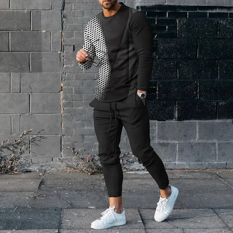 digital printing two piece sweater and pants fall jogging set jogging suits sport black track suit sweatshirt suit