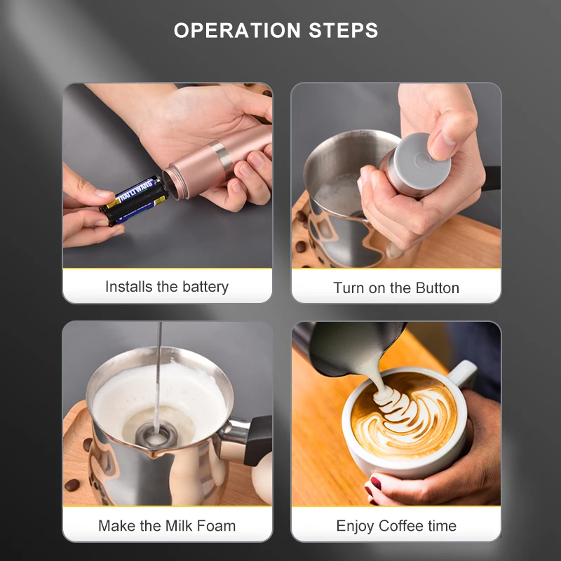 China New Products Electric Handheld Foamer Milk Frother For Coffee Stainless Steel