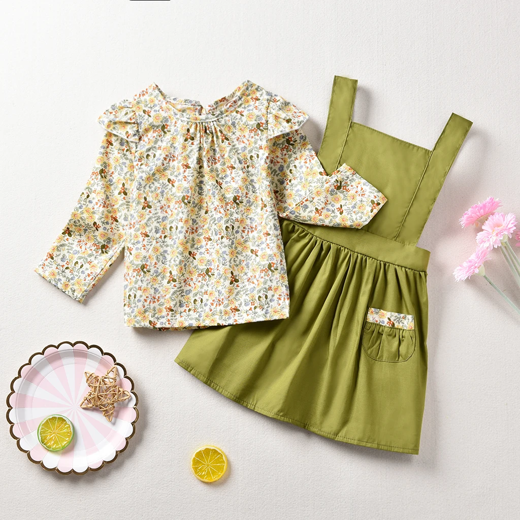 
Newborn Baby Girl Clothes Toddler Short Sleeve Outfits Ruffle Romper Top Infant Suspender Skirt 2pcs Girl Overall Dress 