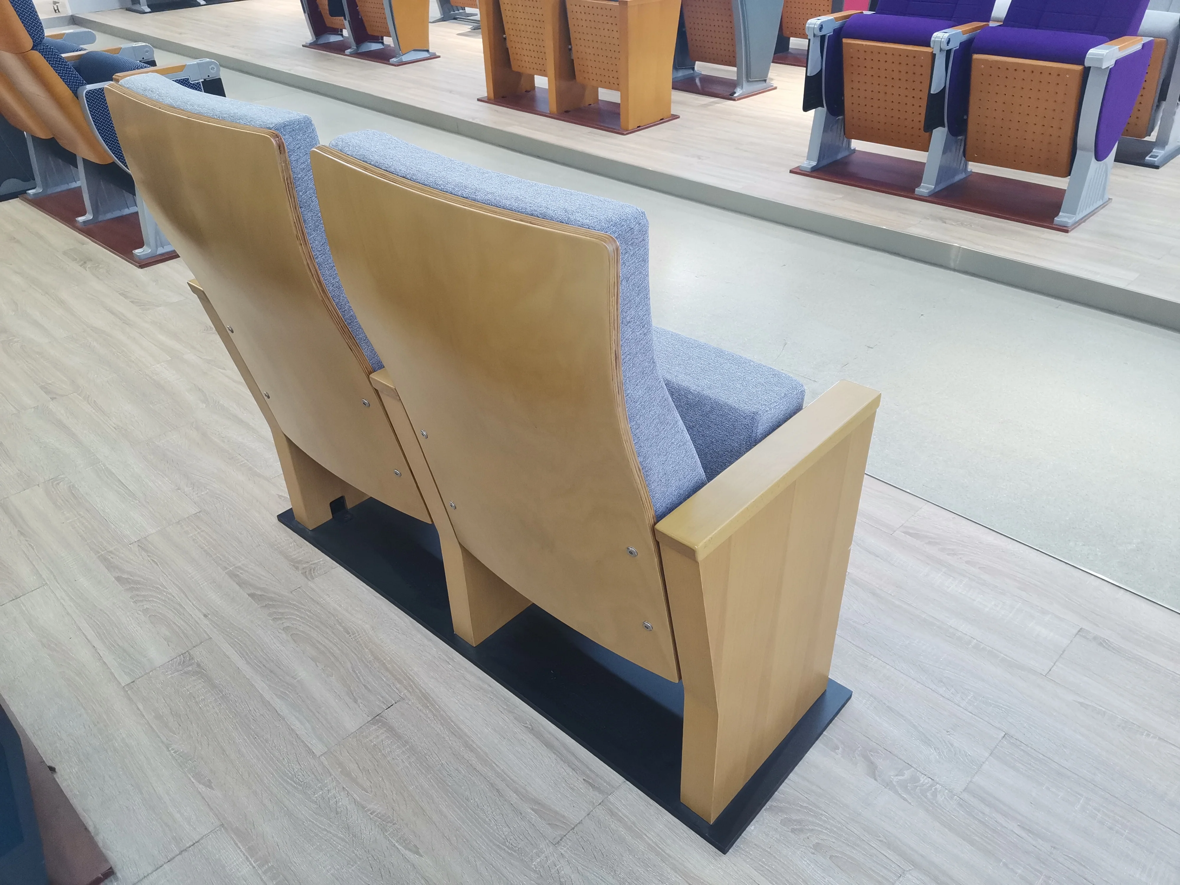 Modern Design Auditorium Folding Chair Wooden Leg Fixed Lecture Hall Seat Theater Furniture