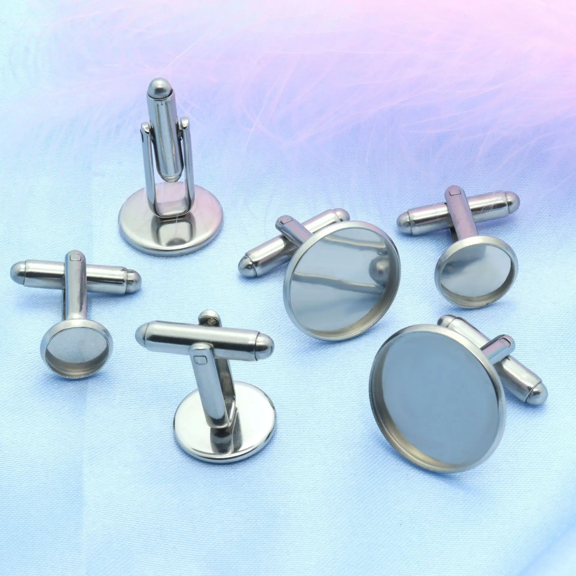 Factory Hot Sale Stainless Titanium Steel Round Ring Blanks  for Inlay Stock DIY Jewelry Cufflinks