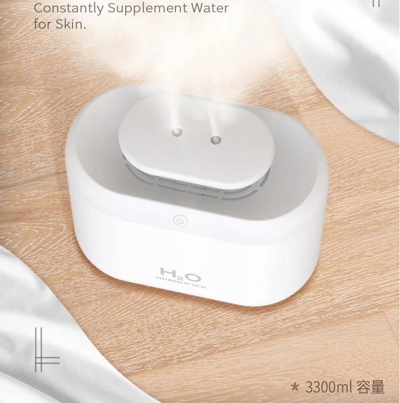 3L Double Nozzle Air Humidifier Cool Mist Aroma Essential Oil Diffuser Ultrasonic USB Air Humidifier With Coloful LED light
