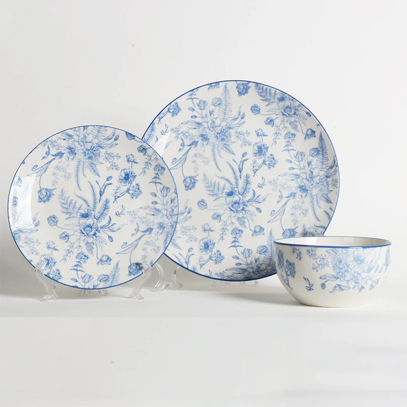 20 years experience pad printing flower dinner set 12pcs porcelain plates sets dinnerware