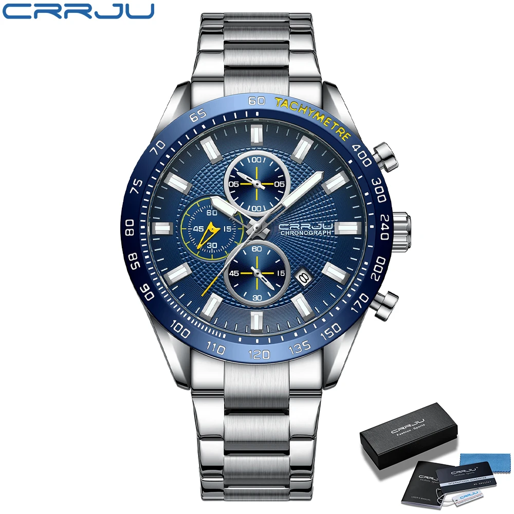 high quality  top brand luxury   all stainless steel three small dials working  men quartz movement watch