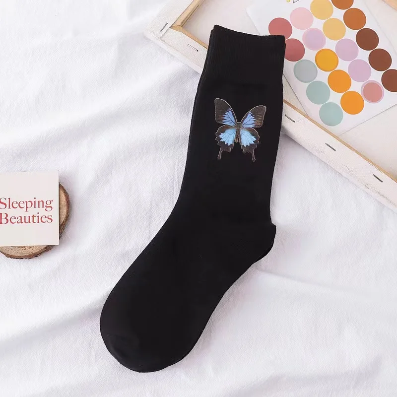 High quality wholesale cotton 3D printing socks custom pattern butterfly print sublimation socks