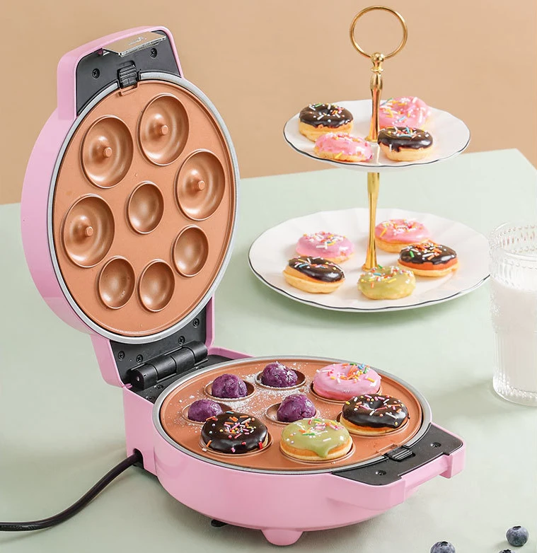 850W Single round waffle maker detachable snack machine waffle pancake maker mini donut waffe maker with 9 plates