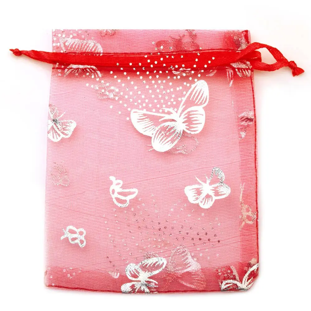 7x9cm Drawstring Silver Butterfly Organza Bag for Jewelry