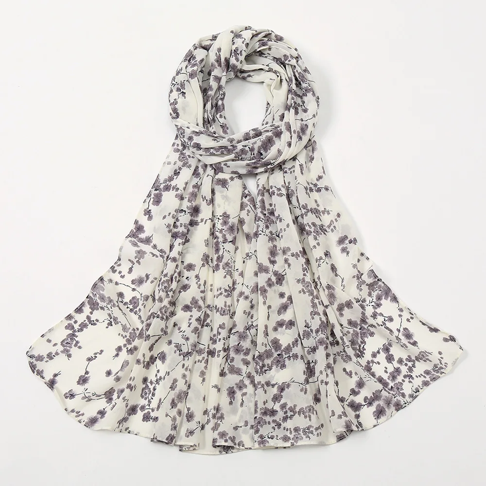 2022 spring and summer new Malaysian turban pearl chiffon little flower printed yarn scarf silk headscarf