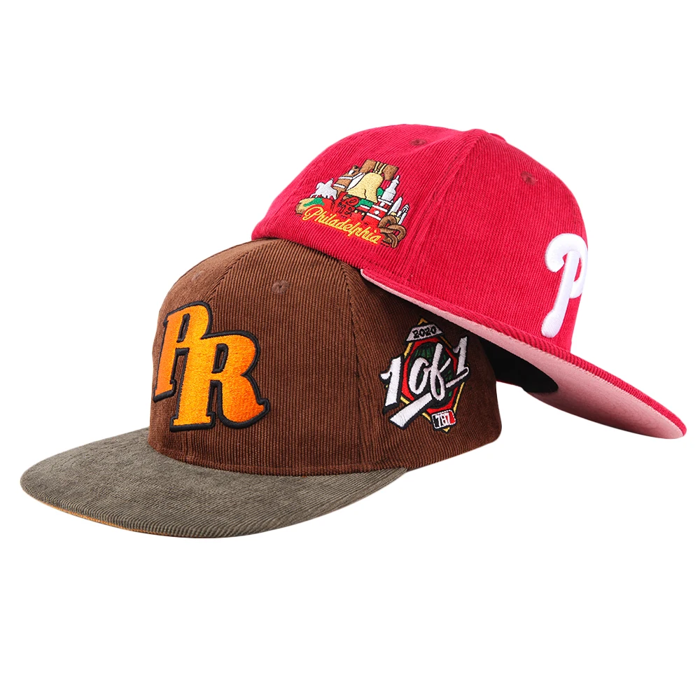 Wholesale snap back Caps Mens Stylish Brim corduroy Snapback Cap Hip Hop Baseball Hat Fitted Cap