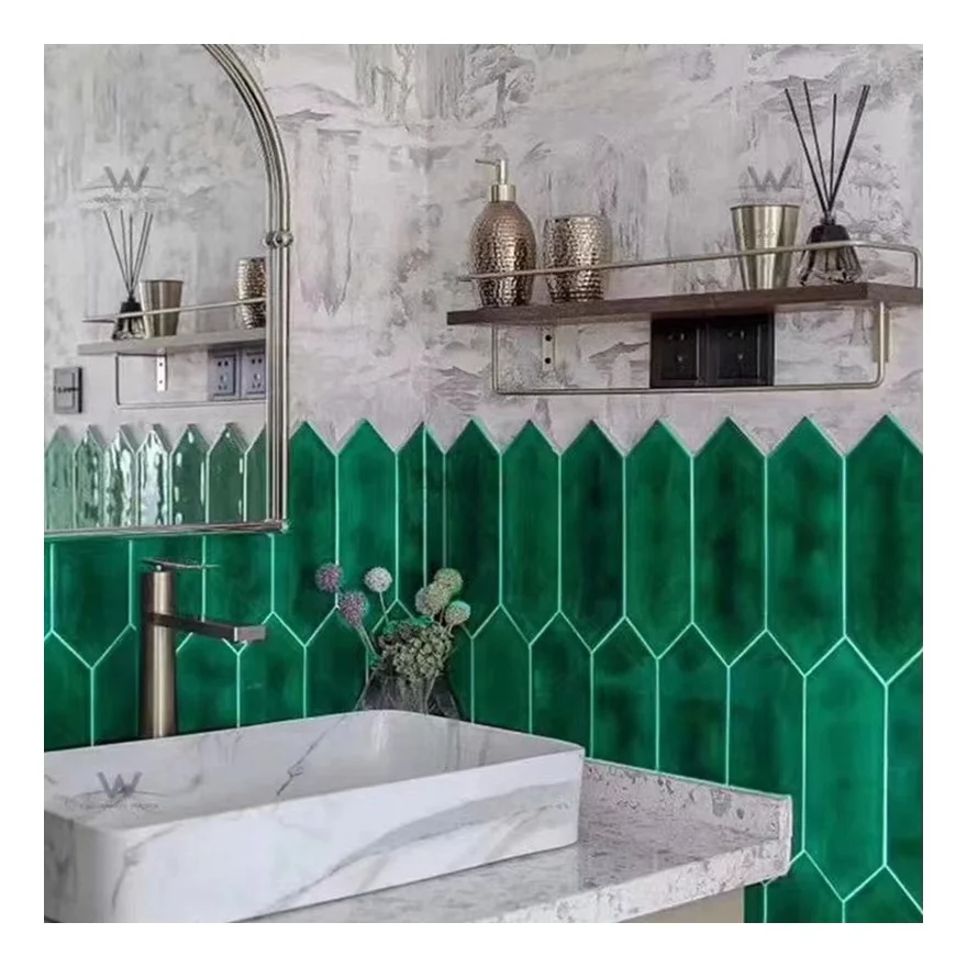 New design Long hexagon mosaic with green Mosaic tiles For Bathroom Kitchen