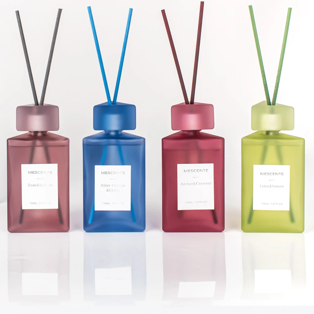 Mescente decorative frosted glass bottle flower reed diffuser oils with box and sticks