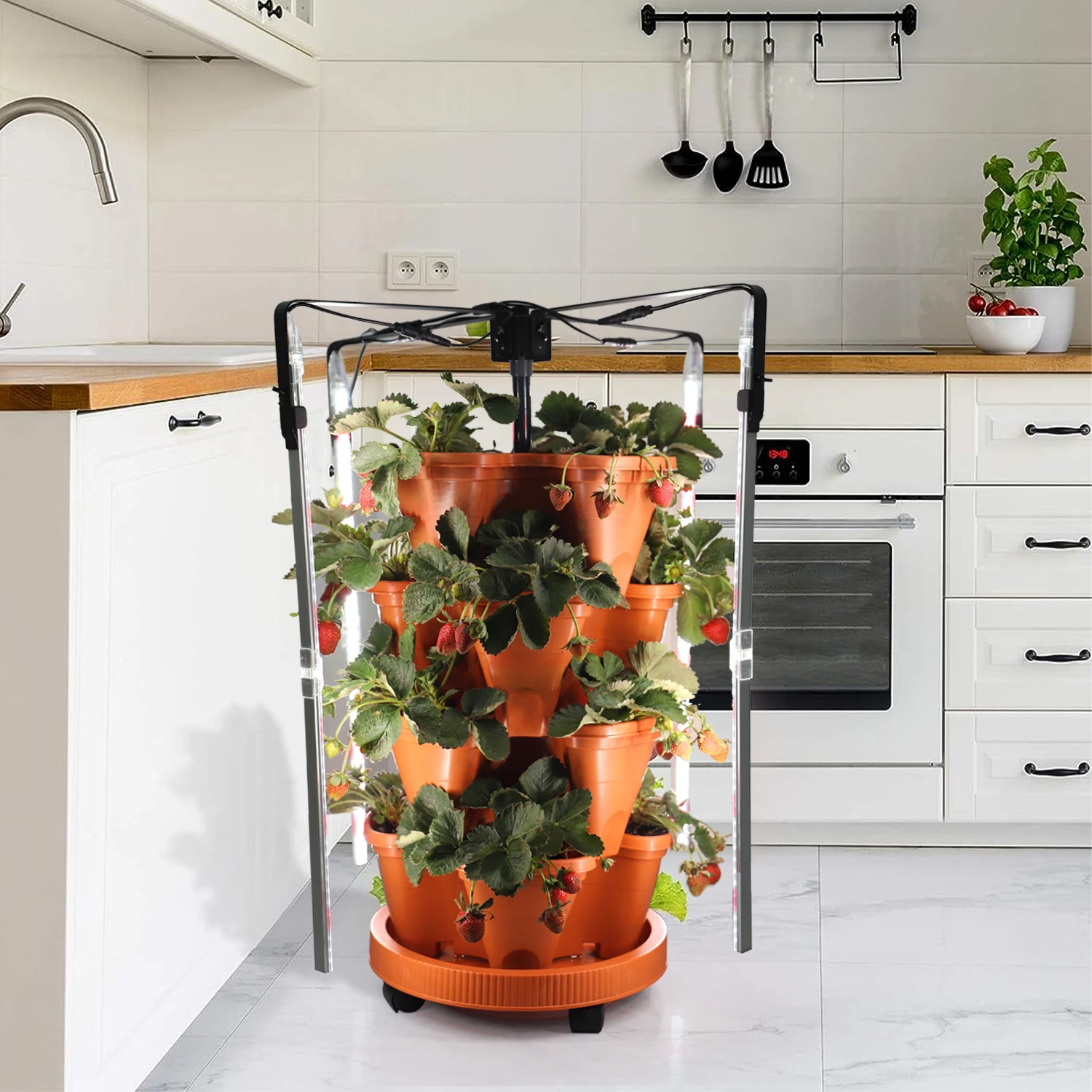 Stackable Strawberry Flower Vegetables Indoor Growing Pots Grow Tower System Vertical Garden Planters with Light