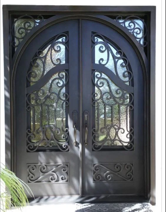 luxury villa main entrance decorative grills wrought iron door