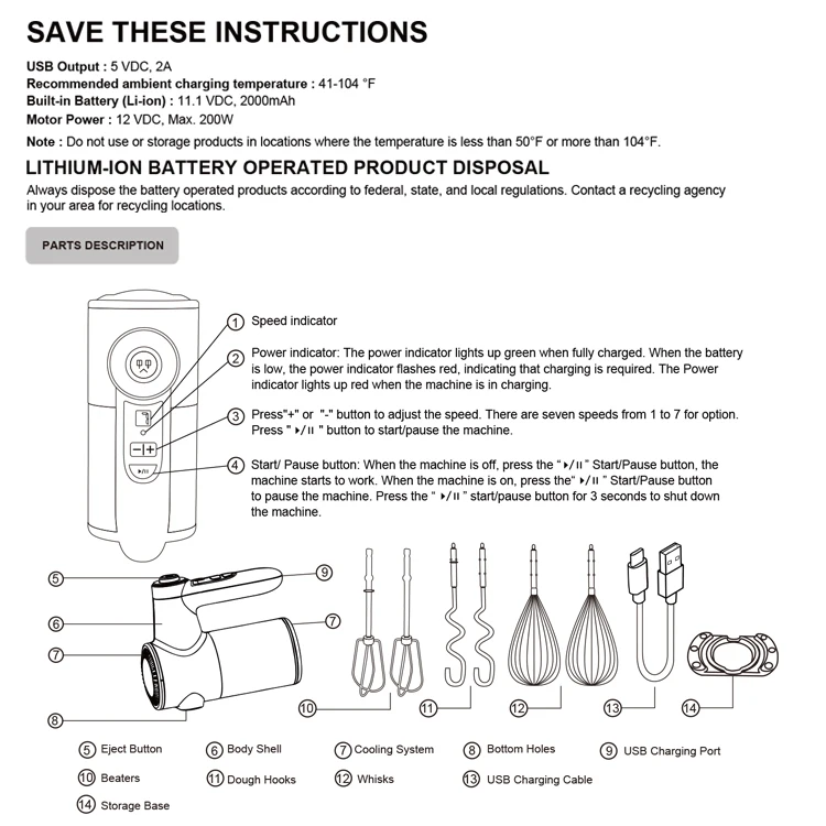7 speeds control hand blender Hand Mixer dc motor for a hand mixer Usb Food Mixers