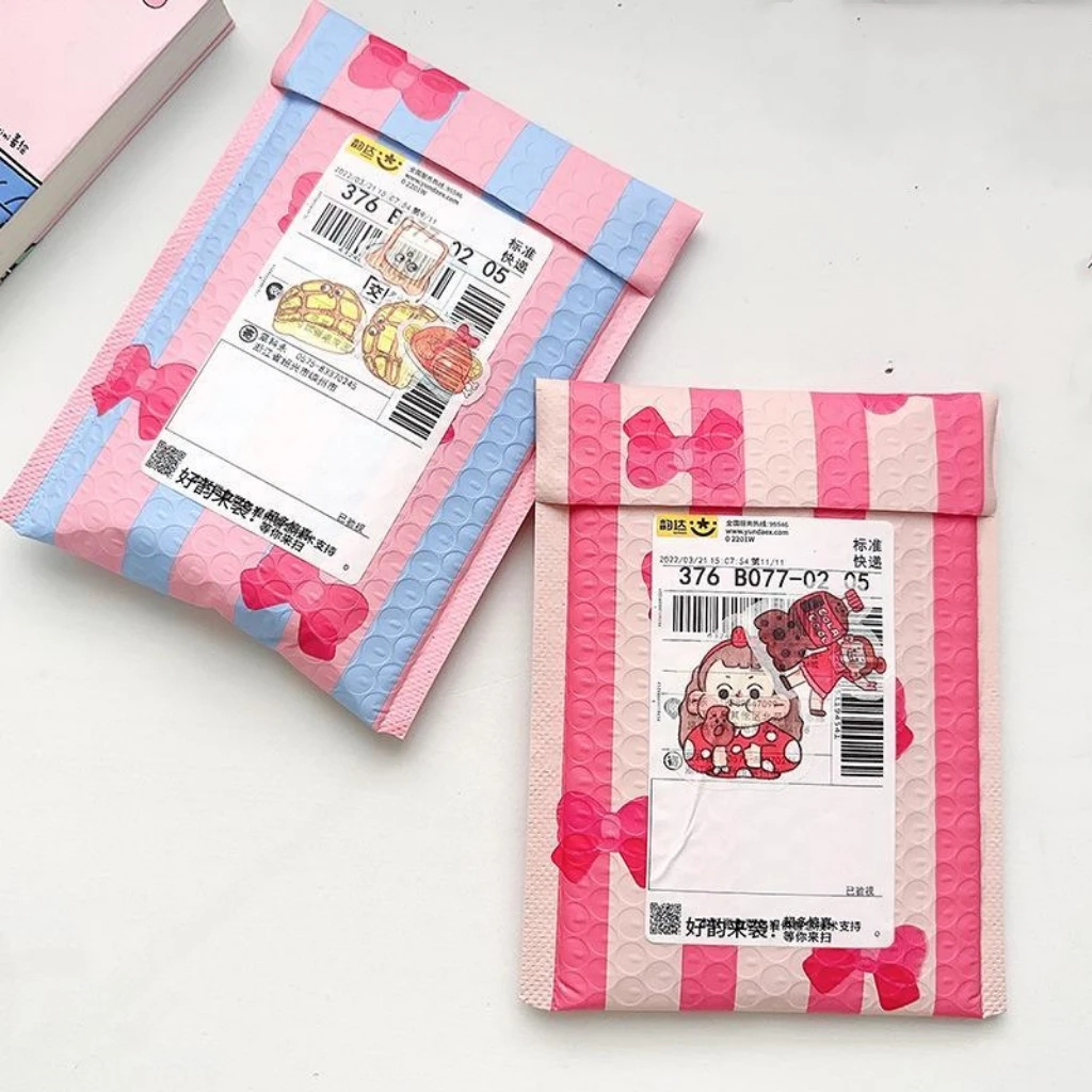 Custom Cute Bow Printed Poly Bubble Mailers Design Padded Shipping Envelopes Mailing Bags for Gifts