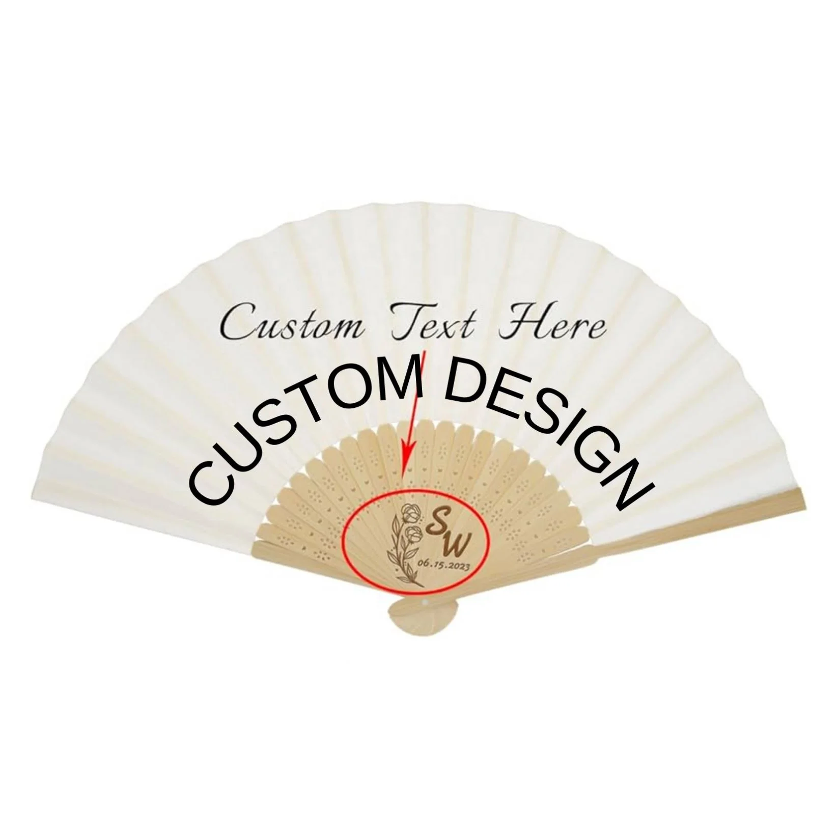 Bamboo Custom Printed Paper Fan Folding Hand Made Bulk Advertised Crafts Logo for Both Side Printing